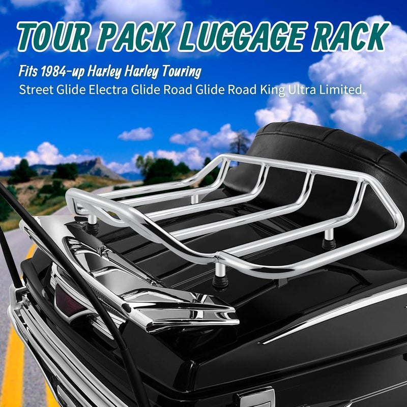 MoKitDora Tour Pak Pack Luggage Rack Trunk Rail Top Compatible with Harley 1984-up Touring CVO Street Glide Electra Glide Road Glide King Ultra Limited, Chrome - Image 2